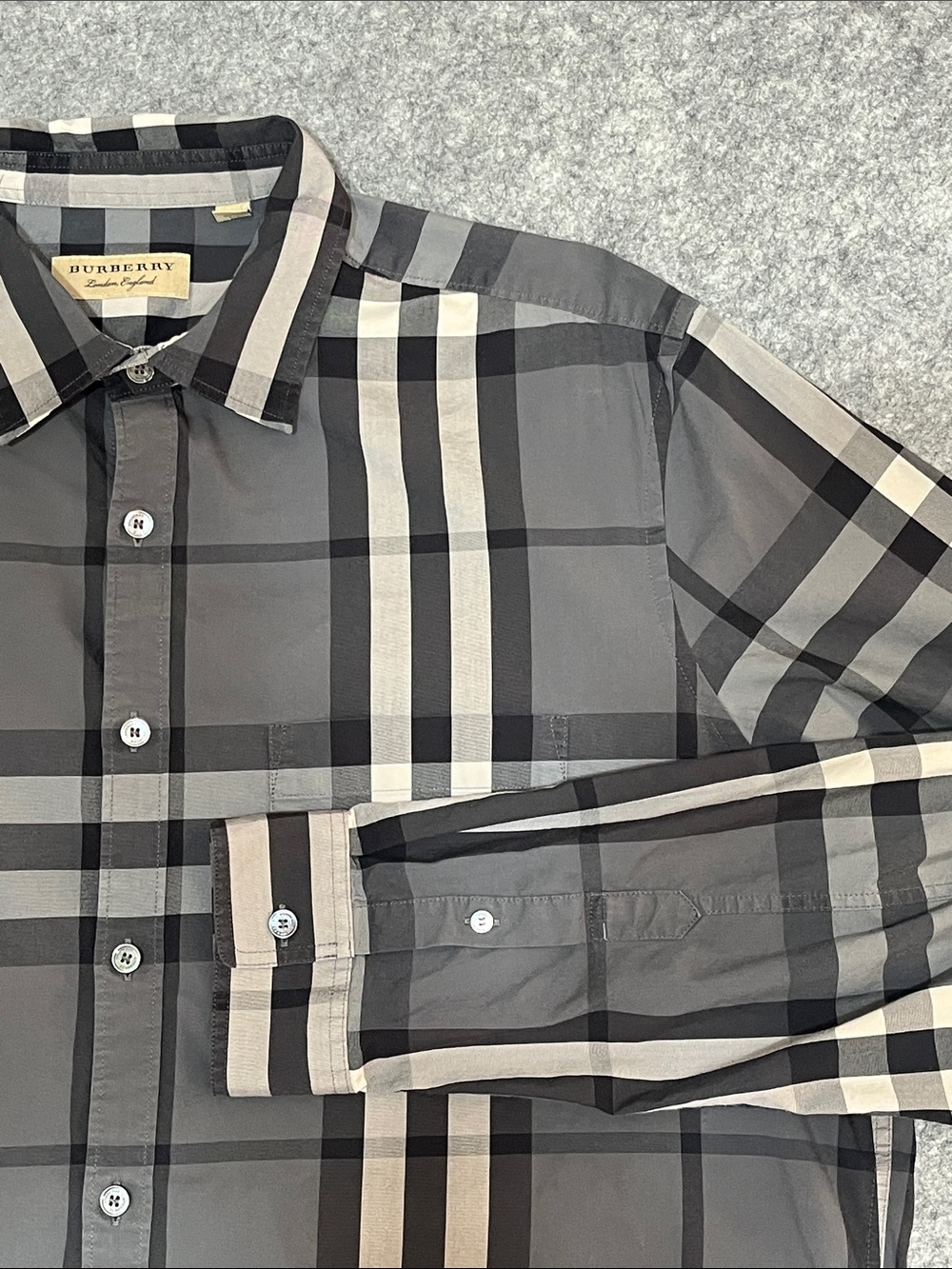 Burberry Gray Black & Cream Plaid Button Up Shirt